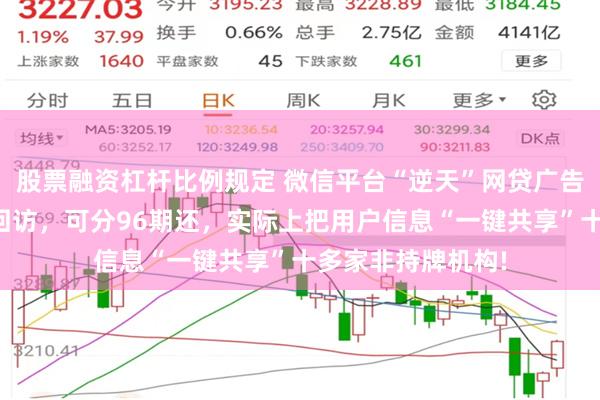 股票融资杠杆比例规定 微信平台“逆天”网贷广告｜承诺不面审不回访，可分96期还，实际上把用户信息“一键共享”十多家非持牌机构!